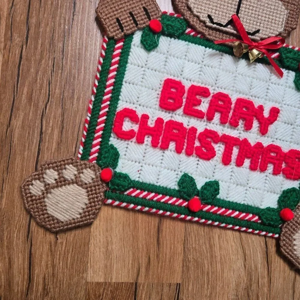 Cross Stitch Plastic Beary Christmas Bear Wall Hanging Decoration Holiday